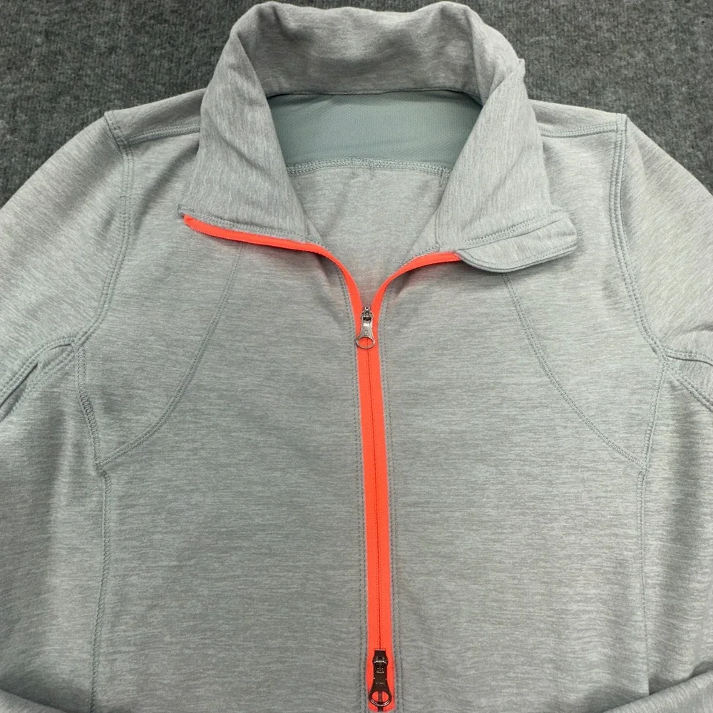 Lululemon Grey Heather Neon Orange Quarter Zip Pullover Thumbholes‎ Size 6